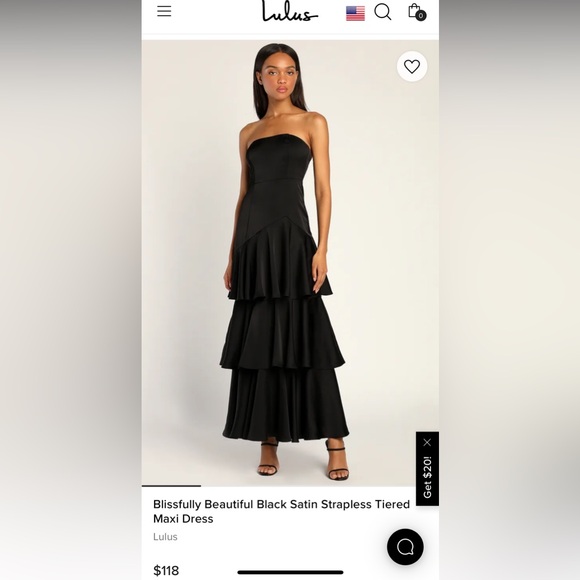 Size small Lulus black satin strapless tiered maxi dress